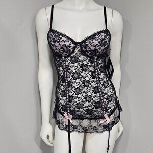 Rene Rofe Lingerie  Lace Corset Top with Attached Garters